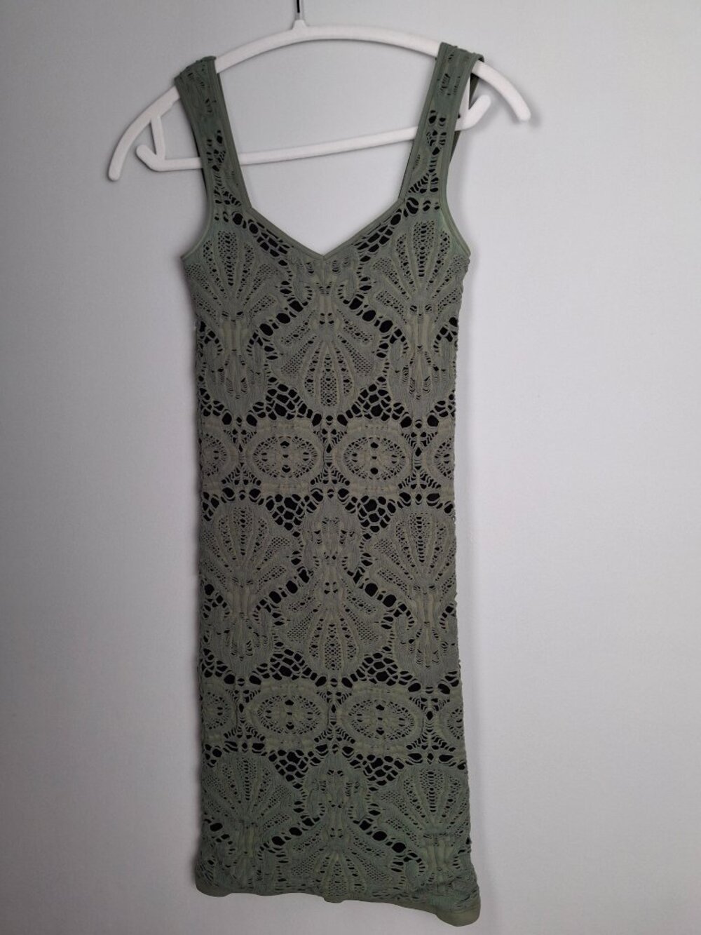 Sleeveless Olive Crochet Lace Midi Dress